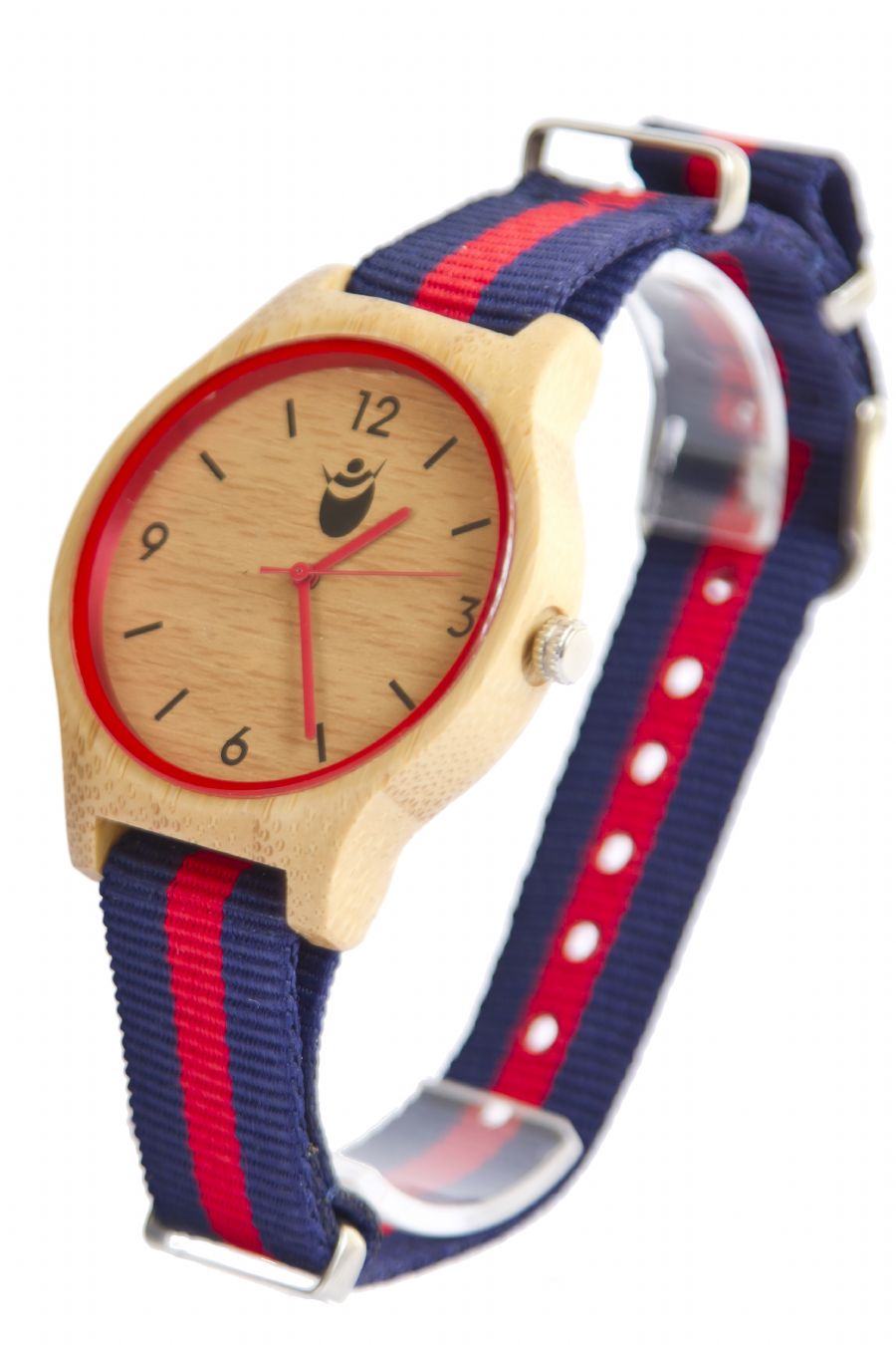Reloj de madera redondo con madera de bambú y pulsera de hilo unisex