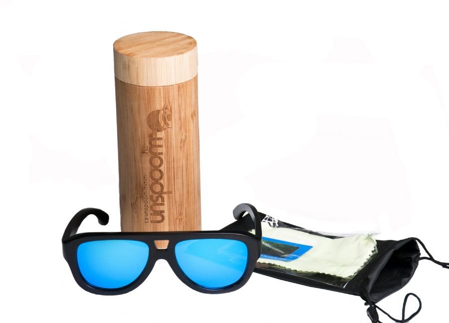 Gafas de sol de madera Natural Painted  de Bambú  &  Blue  lens