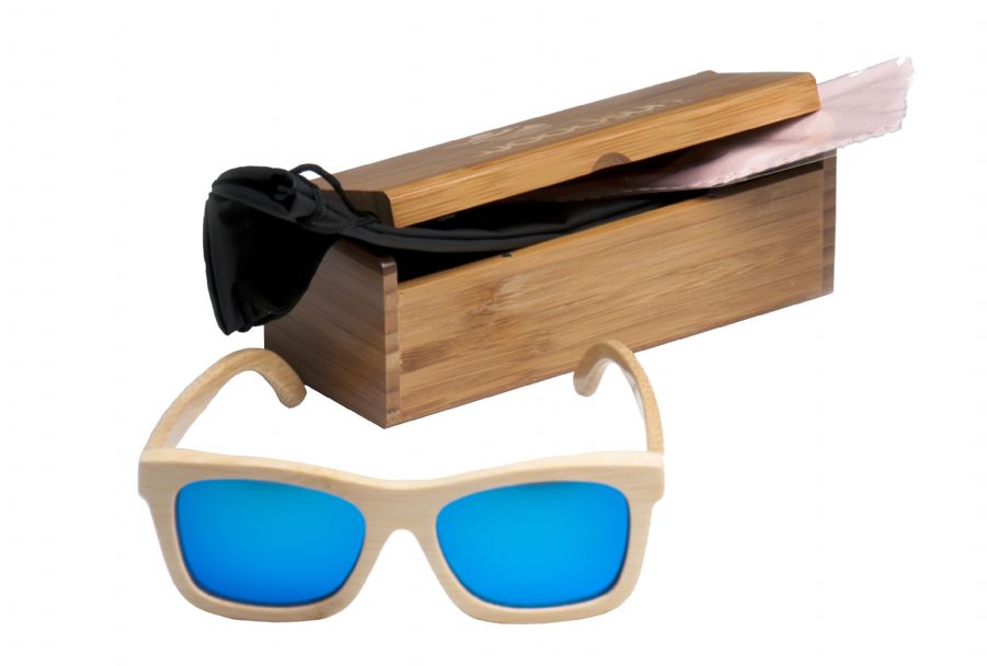 Gafas de sol de madera Natural  de Bambú  & Blue lens