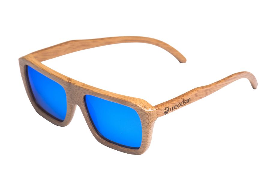 Gafas de sol de madera Natural Carbonized  de Bambú  & Blue lens