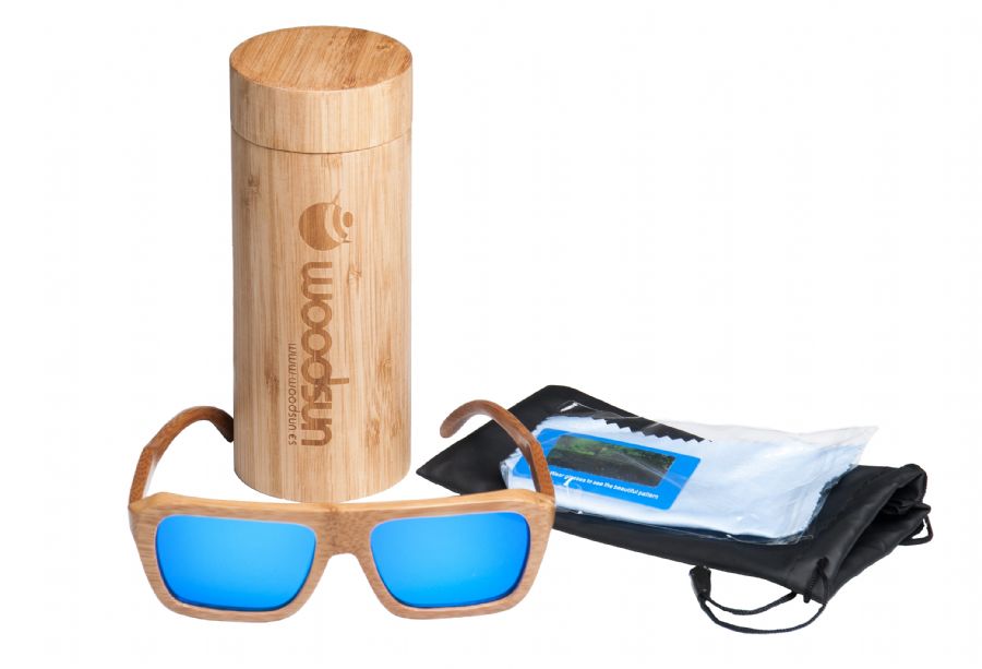 Gafas de sol de madera Natural Carbonized  de Bambú  & Blue lens