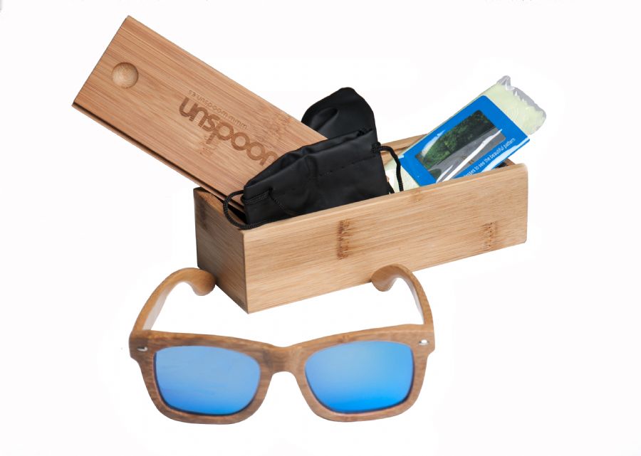 Gafas de sol de madera Natural Carbonized de Bambú  & Blue lens