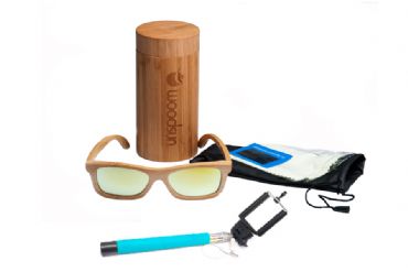 Oferta Packs Gafas de sol de madera Natural  de Bambú  & Yellow  lens más palo selfies Azul