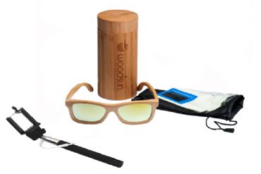 Barato Packs Gafa de sol de madera Natural  de Bambú  & Yellow  lens más palo selfies Negro