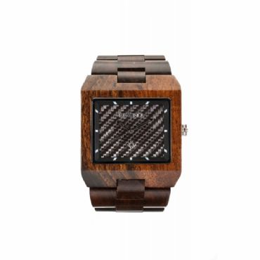 Reloj de madera con una línea cuadrada y madera marrón oscura hombre