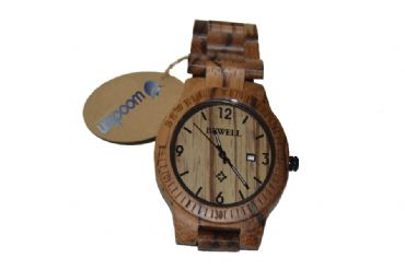 Reloj de madera redondo y madera zebra hombre
