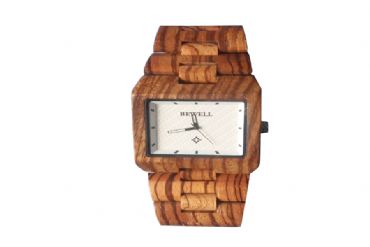 Reloj de madera con una línea cuadrada y madera de zebra hombre
