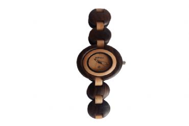 Reloj de madera redondo en Maple y Black mujer