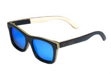 Gafas de sol de madera Natural de patín Grey & Blue lens
