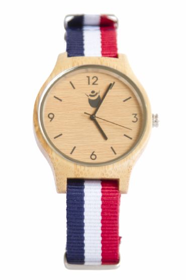 Reloj de madera redondo con madera de bambú y pulsera de hilo unisex